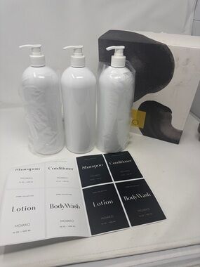 Plastic White Body Care Storage Set of 3 (White) Pump Bottles Refillable